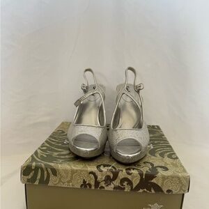Limelight Silver Glitter Peep-Toe Slingback Heels
